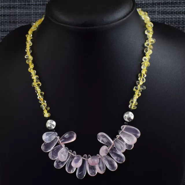 200 Cts Natural Single Strand Rose Quartz & Citrine Beaded Necklace SK 12E434