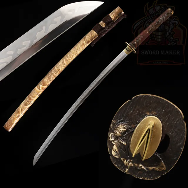 Japanese Samurai Katana Clay Tempered L6 Steel Real Hamon Full Tang Sword Sharp