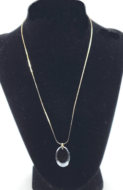 Healing Faceted Oval Crystal Pendent Gold-tone Box Chain Design Necklace 17"