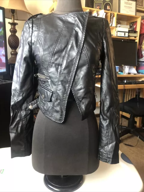 Maurices Black Faux Leather Moto Jacket Full Zip Women’s Size Xs