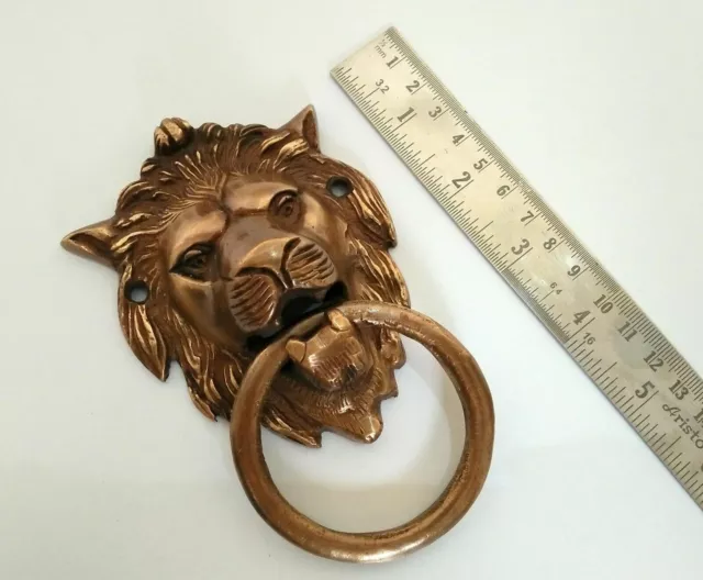 Large heavy lions head urn door knocker handle ring in brass antique finish gift