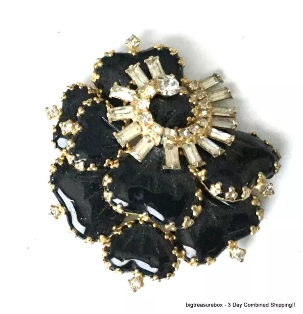 RARE Vintage Part Piece SIGND HOBE 1957 Black Rhinestone Gold tone Jewelry AS IS