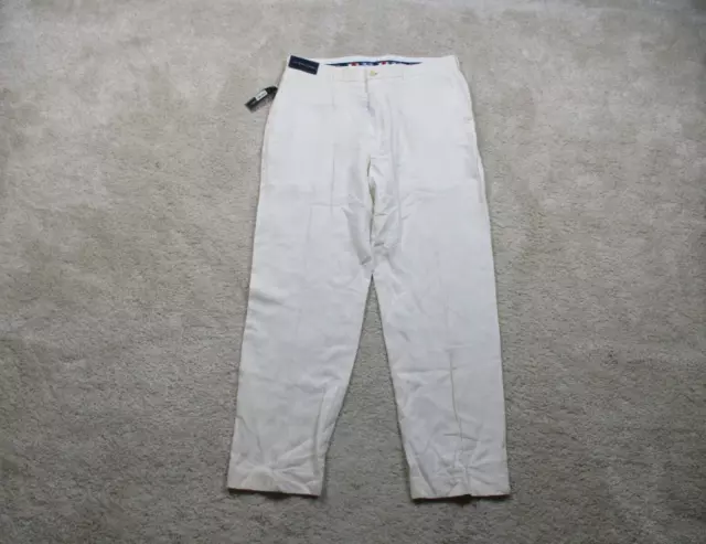 Polo Ralph Lauren Pants Mens 35x32 White Cream Chino Flat Front Linen Silk