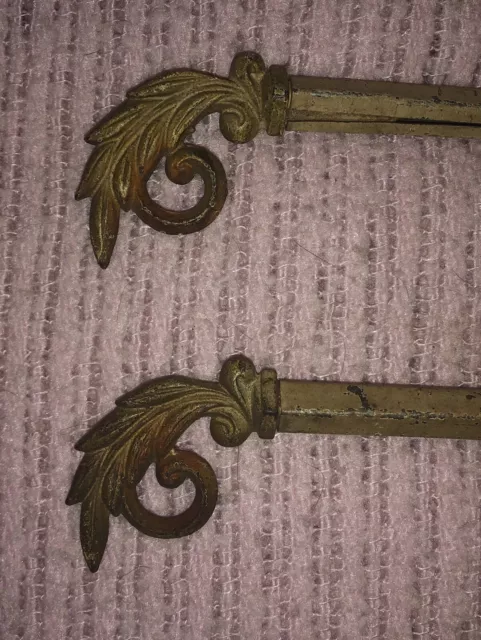 TWO  Antique Curtain Rods Vintage Cast Metal Extending Swing Arm Leaves