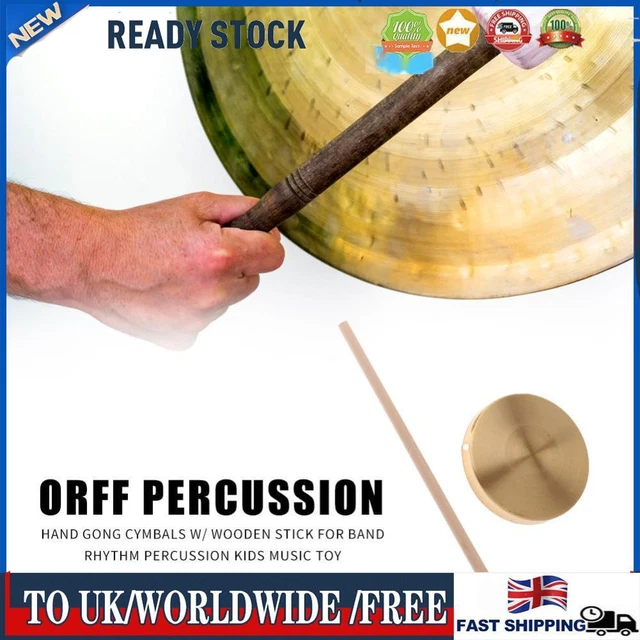 21cm Hand Gong Copper Cymbals with Wooden Stick for Band Rhythm Kids Music Toy