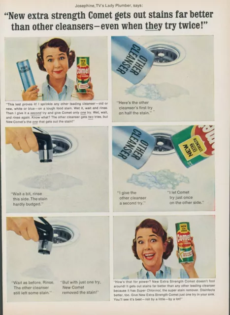 1965 Comet Cleanser Josephine TV Lady Plumber Better Sink Stain Vtg Print Ad GH2