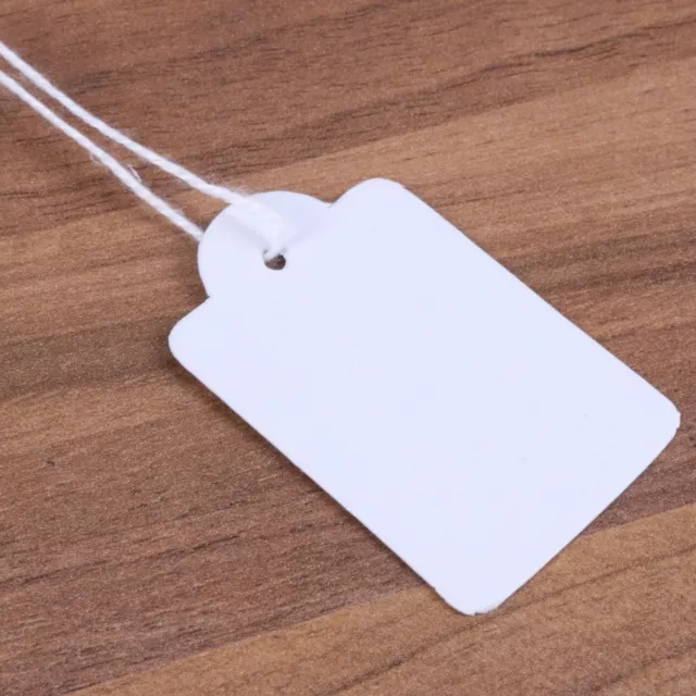 100x WHITE STRUNG PRICE TAGS Store Shop Retail Front Market Stall Hanging Label