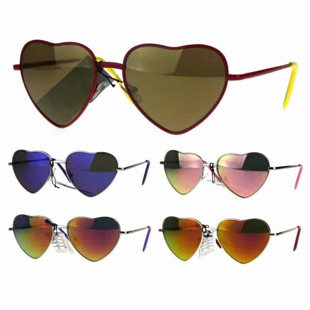 Valentines Day Color Mirror Lens Heart Metal Rim Sunglasses