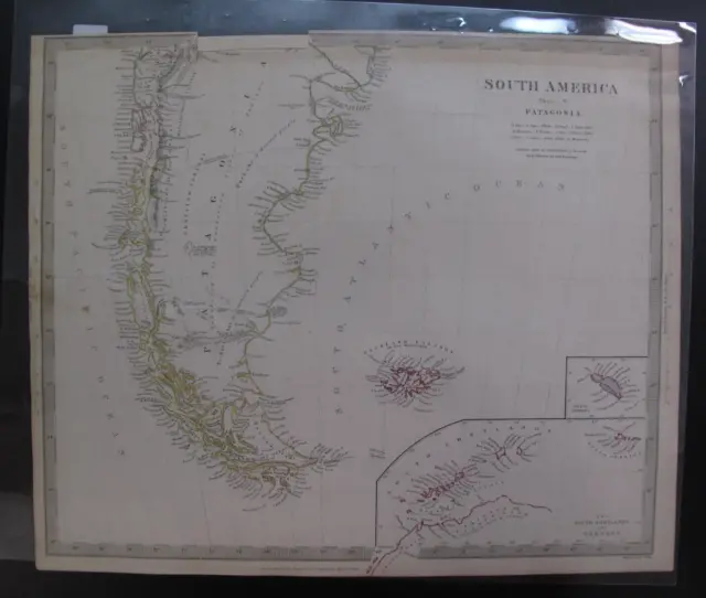 Antique Hand Colored Map South America Patagonia Falkland Islands Georgia 1838