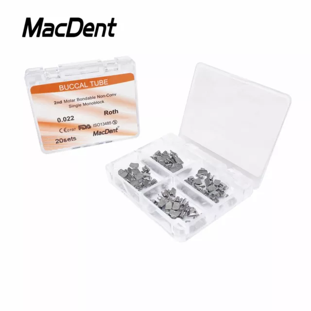 80Pcs MacDent Dental Orthodontic Buccal Tubes 1st 2nd Molar MBT Roth 018 022