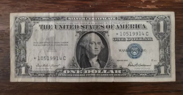 1957 $1 Dollar Bill Silver Certificate STAR Note Blue Seal Washington D.C.
