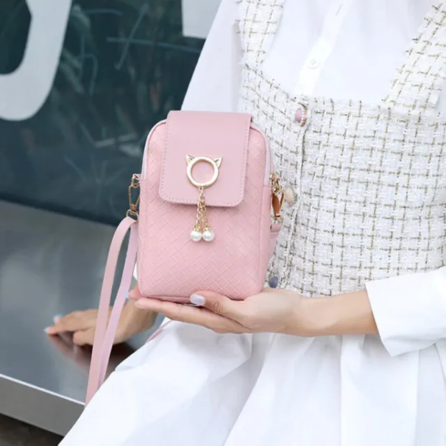 Spring Summer Mini Cross-body Mobile Phone Shoulder Bag Woven Pearl Tassel Bag