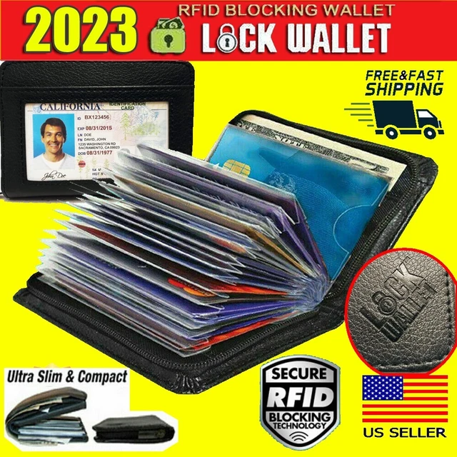Lock Slim Wallet Secure Men Women RFID Blocking Money Credit Card Holder Wallets