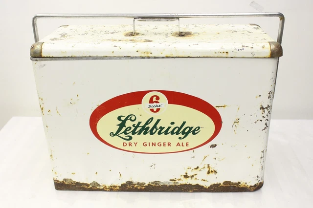 Vintage Lethbridge Dry Ginger Ale Sicks 6 Metal Steel Soda Pop Cooler Advertisin