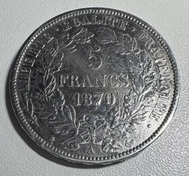 Pièce de 5 Francs Argent Cérès 1870 A avec Légende