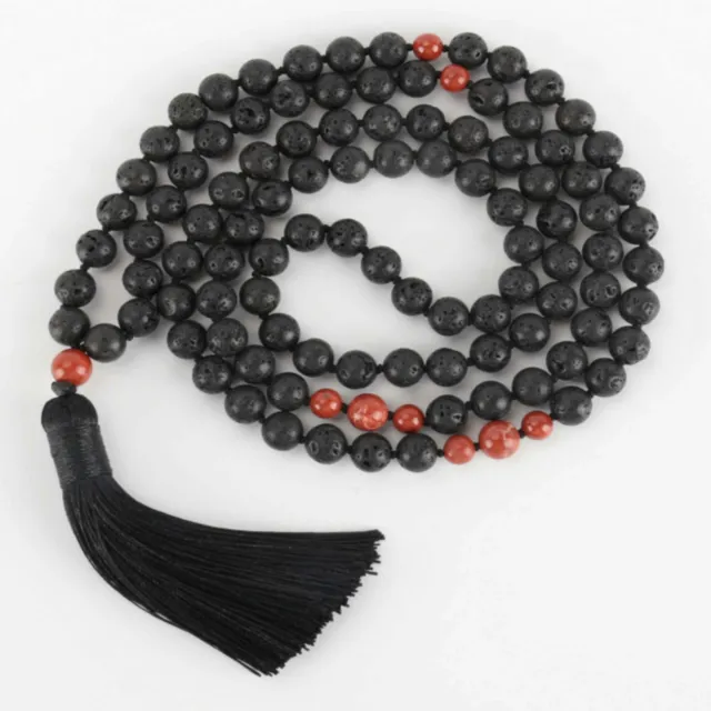 6mm 108 Natural lava gemstone beads knot Tassel necklace gift Lucky Classic