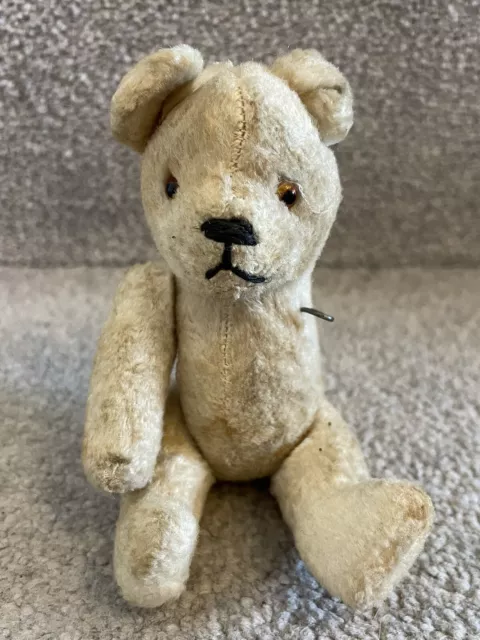 Small Miniature Vintage Old White Plush Teddy Bear Needs TLC Restoration Project