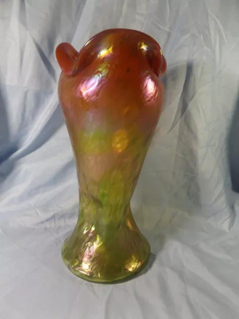 Czech Rindskopf "Grenada" Iridescent Art Glass Vase, 11" Tall