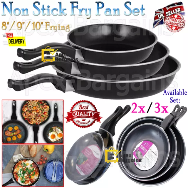 Stick Frying Griddle Pan Aluminium Barbecue Grill Fry Pan BBQ Skillet 2/3pcs Set