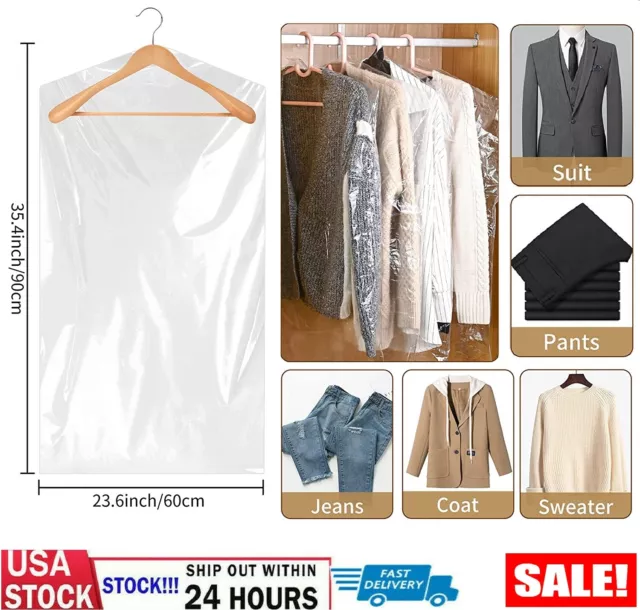 30× Clear Suit Cover Dust-proof Hanging Garment Storage Bag Dress Clothes Coat