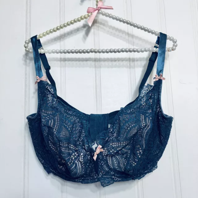 CACIQUE LANE BRYANT Size 38H Unlined Balconette Bra Navy Blue Lace