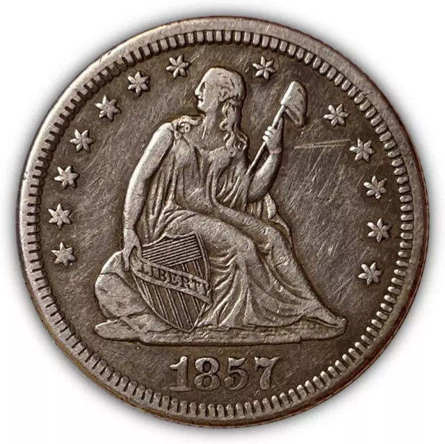 1857-O Seated Liberty Quarter Choice Extremely Fine XF+ Coin, Old Cleaning #5997