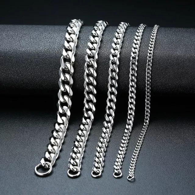 16-36 Stainless Steel Silver Chain Cuban Curb Womens Mens Necklace  3/5/7/9/11mm