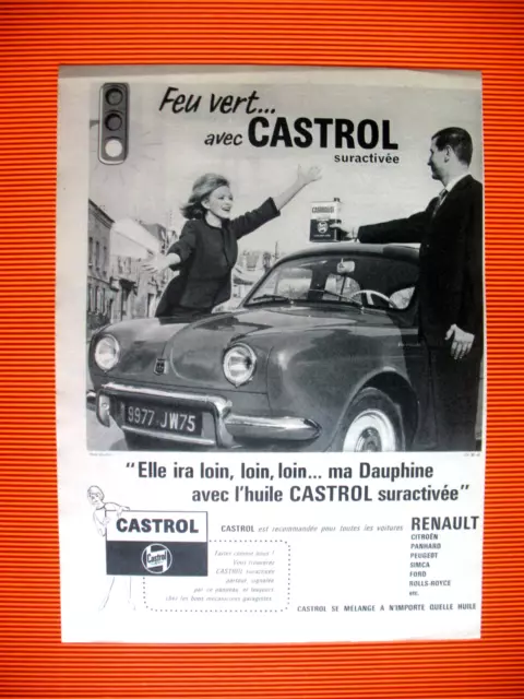 Publicite De Presse Castrol Huile Moteur Pour Renault Dauphine Ad 1961