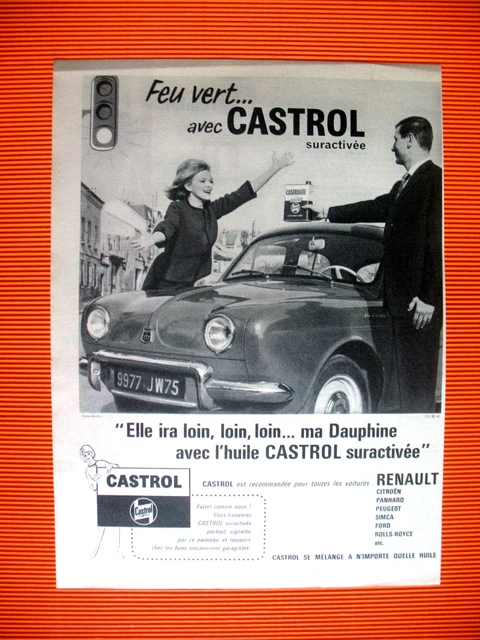 Publicite De Presse Castrol Huile Moteur Pour Renault Dauphine Ad 1961