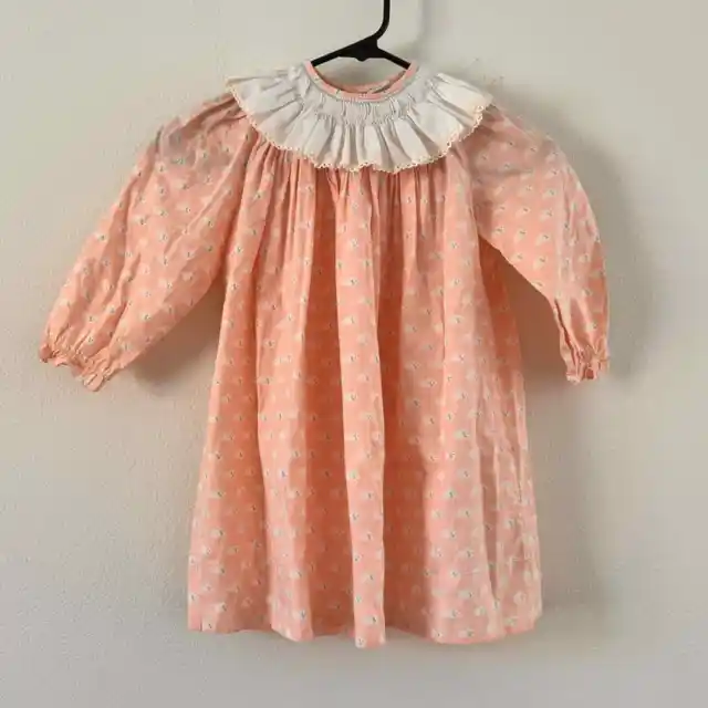 Vintage Glorimont Houston Pink Bunny Smocked Collar Prairie Dress Size 4T