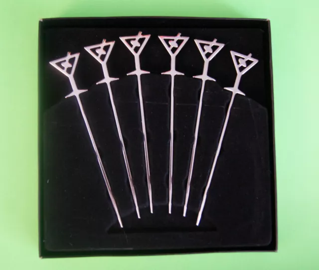 6 x TALL 5" Cocktail Picks for MARTINI GLASS glasses FOOD GRADE Stainless Steel