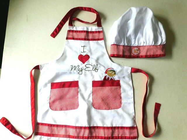 Christmas Elf On The Shelf Child's Apron & Hat Red/White EUC (T)