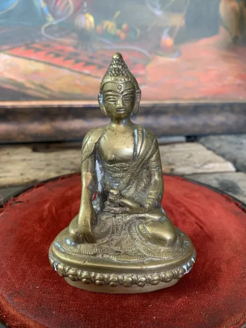 Antique Vintage Buddha Bodhisattva Statue Chinese Bronze Gilt Gold Brass Small