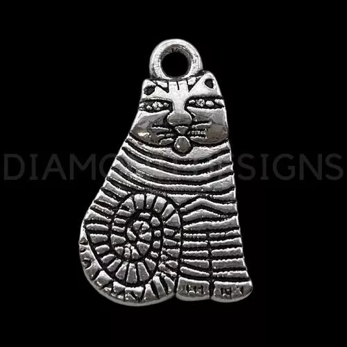 10 Pcs - 20mm Tibetan Silver Cat Charms Pet Animal Craft Pendants Jewellery E23