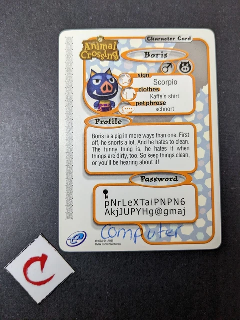 ANIMAL CROSSING E-READER 051 Boris eReader GameCube 2002 Vintage Rare ...