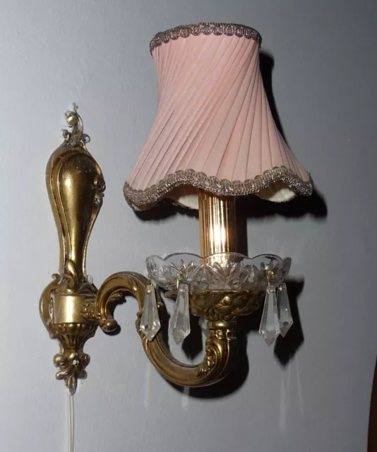 Applique da parete in ottone con pendenti in cristallo Lampada da parete 2 pezzi