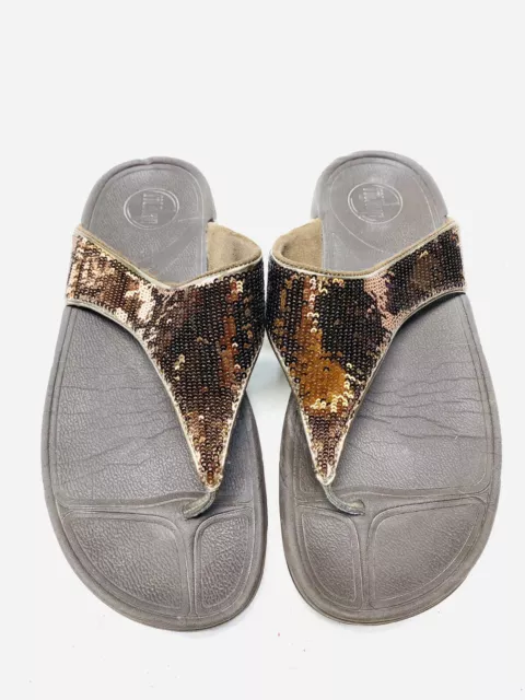 Fit Flop 034-012 Electra Classic Bronze Sequins Flip-Flop Sandals Sz 9 MSRP $120