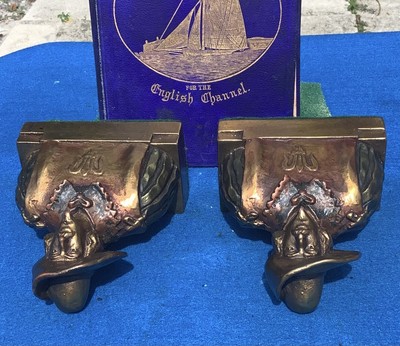 antique bronze clad bookends, Paul Herzel Pompeian Bronze, circa 1925, Musketeer 5