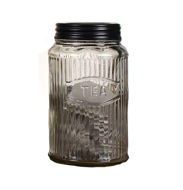 Brand new CTW Hoosier Tea Jar Ribbed Glass Canister Jar with Aluminum Lid 7"