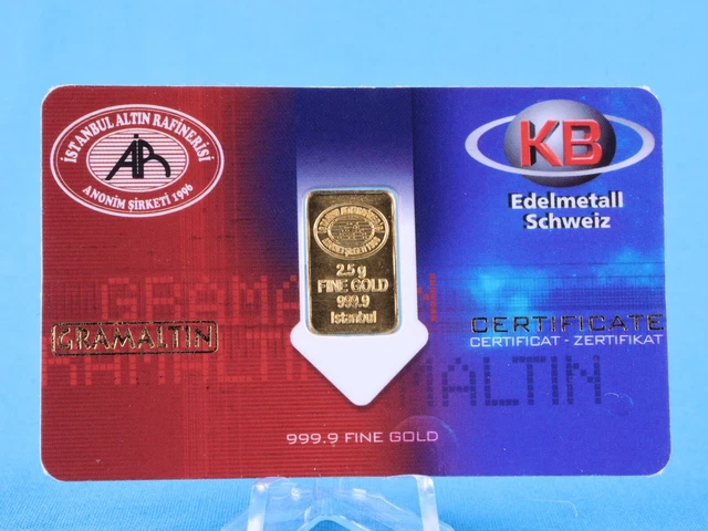Gold Bars KB Precious Metal Switzerland 2.5 Grams 999.9 Gold in Blistercard 048506