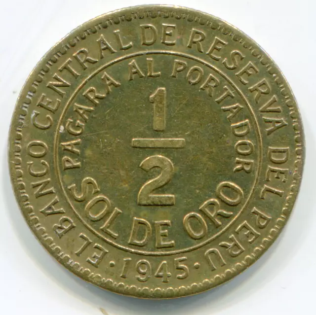 Peru 1/2 Sol 1945 AP KM-220.5   lotmay3637