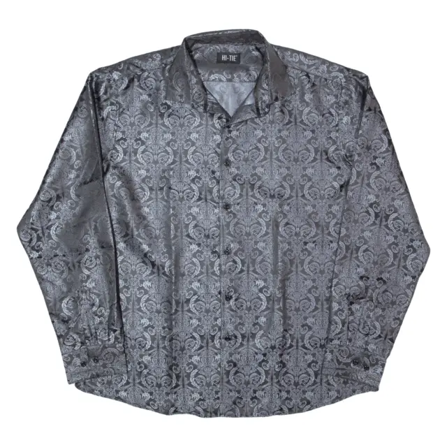 Vintage HI-TIE Jacquard Herrenshirt silber 90er Jahre langarm XL