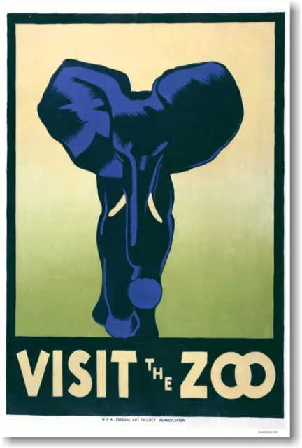 Visit The Zoo - Blue Elephant WPA - NEW Classic Vintage Art Print POSTER