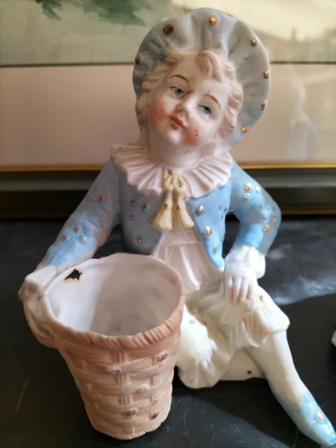 belle paire de petit biscuit ancien / collection objet vitrine / panier faïence 2