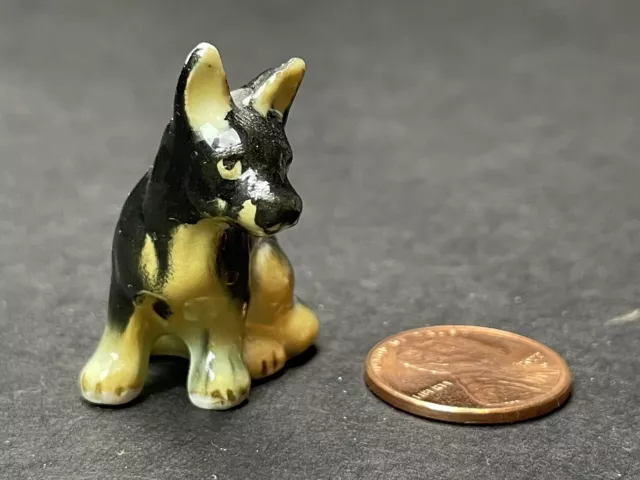 German Shepherd Pup Ceramic (Bone China) Figurine 1 1/4” Miniature Dog - Japan