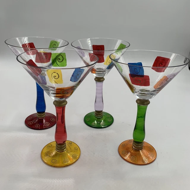 4 Hand Painted Crystal Martini Glasses Royal Danube Romania