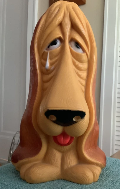 VTG 1970's Basset Hound Sad Dog Puppy Crying Piggy Bank  Plastic Large Yellow