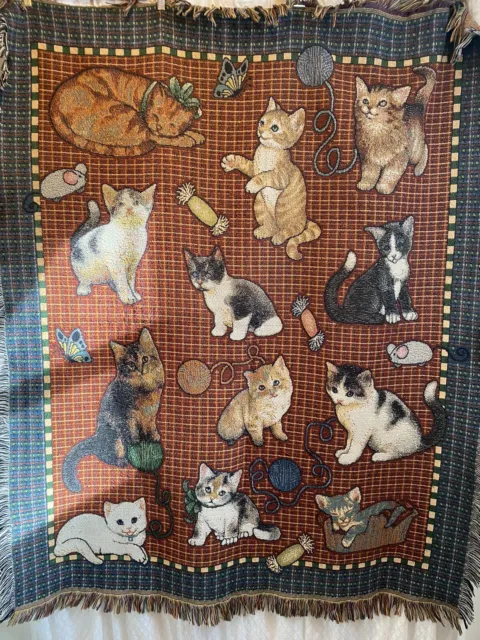 VTG CATS Tapestry Throw  blanket,American weavers, USA, 48 x60". Playful Kittens