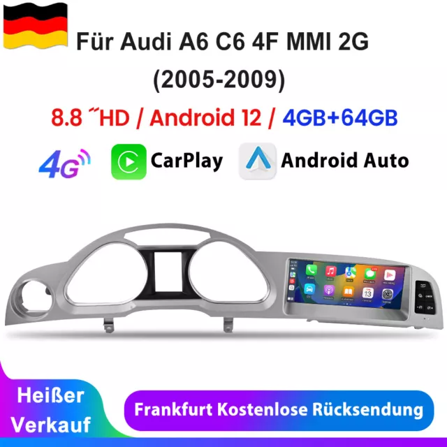 Für Audi A6 C6 4F MMI 2G 2005-2009 8.8" Android Autoradio Carplay GPS NAV 4+64GB