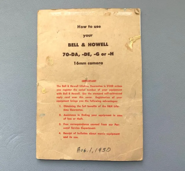 Vintage Bell & Howell Filmo 70 DA 16mm Movie Camera Instruction Manual